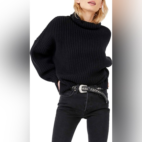 Free People Swim Too Deep Turtleneck Sweater - Black size M - Picture 1 of 7